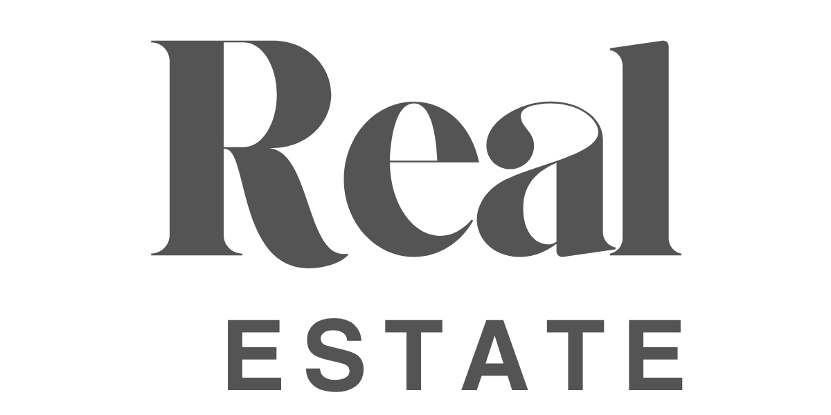 Real Estate logo in gray text on a white background