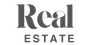 Real Estate logo in gray text on a white background