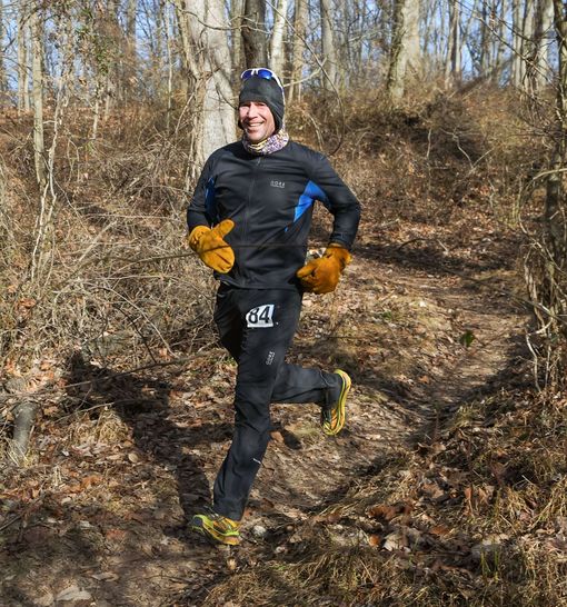 Coach David Berger on a trail run in witner