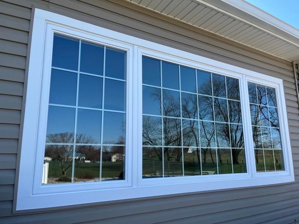 A large window on the side of a house