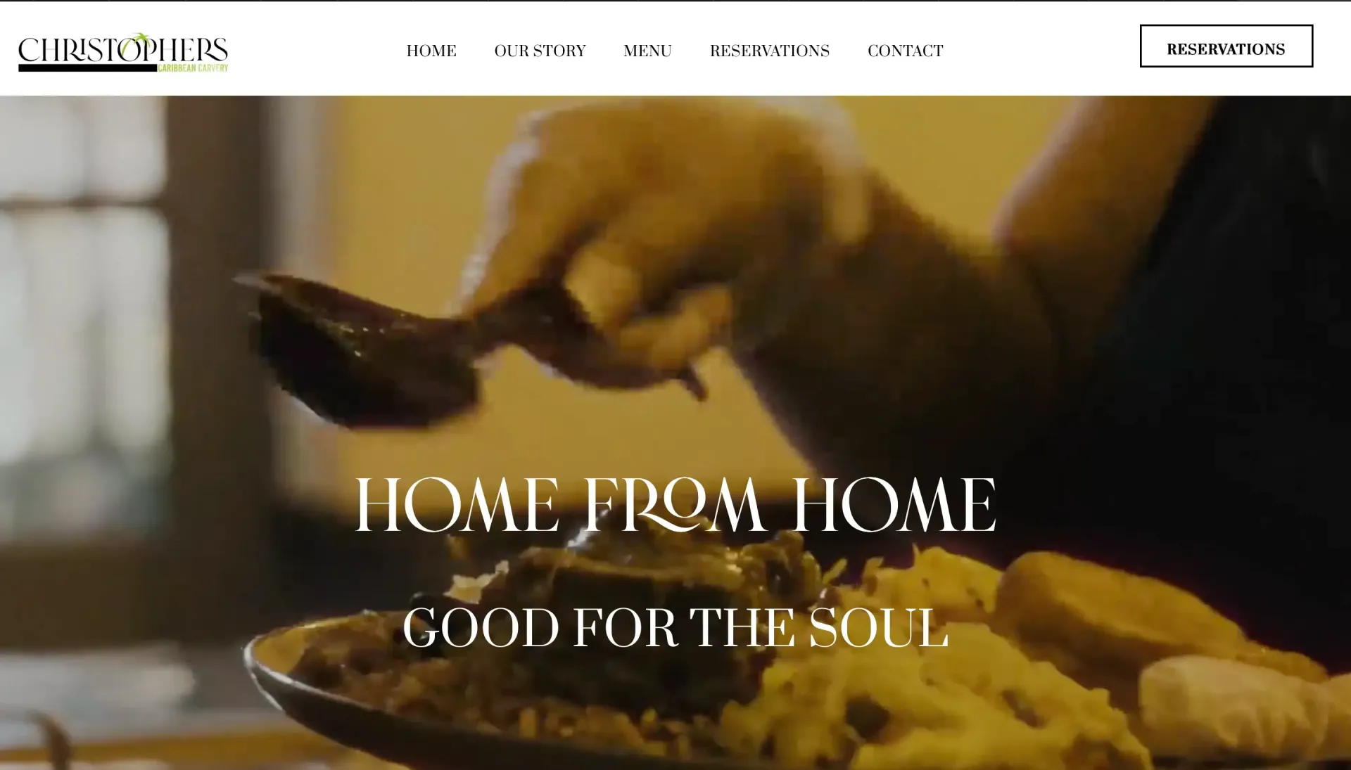 Person serving food onto a plate;