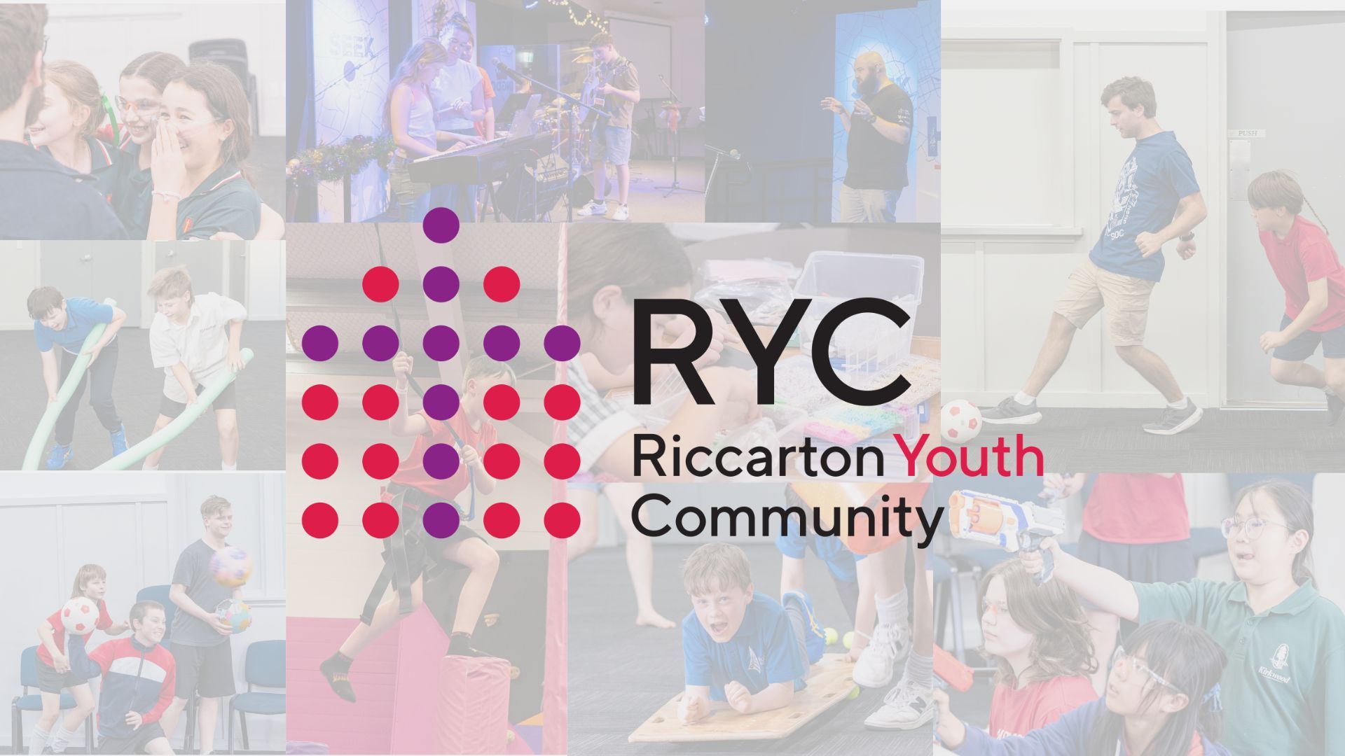 A colorful logo for kids camp with a silhouette of a child running