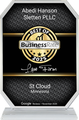 Award plaque for Abedi Hanson Sletten PLLC,