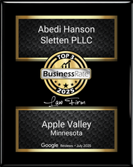 Plaque for Abedi Hanson Sletten PLLC, Apple Valley, Minnesota. Awarded
