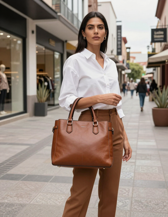 Bolsa de piel premium en entorno urbano moderno