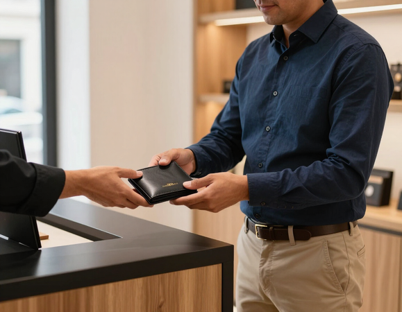 Entrega de cartera de piel premium