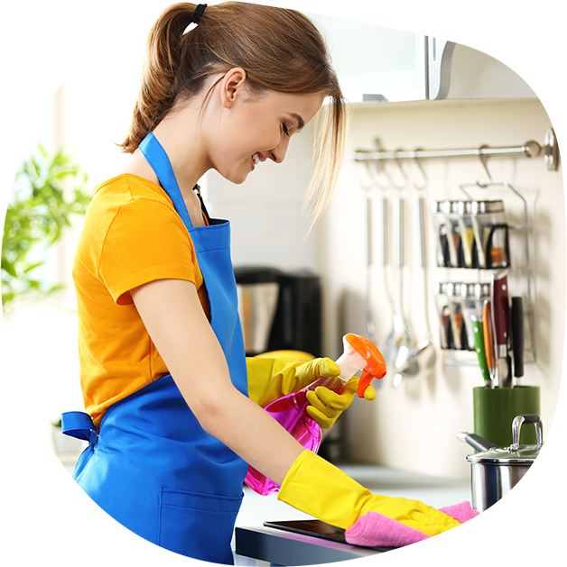 Woman Cleaning the Kitchen Top
