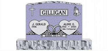 Gilligan family grave marker with engraved names, cross, roses, and a small decorative figure