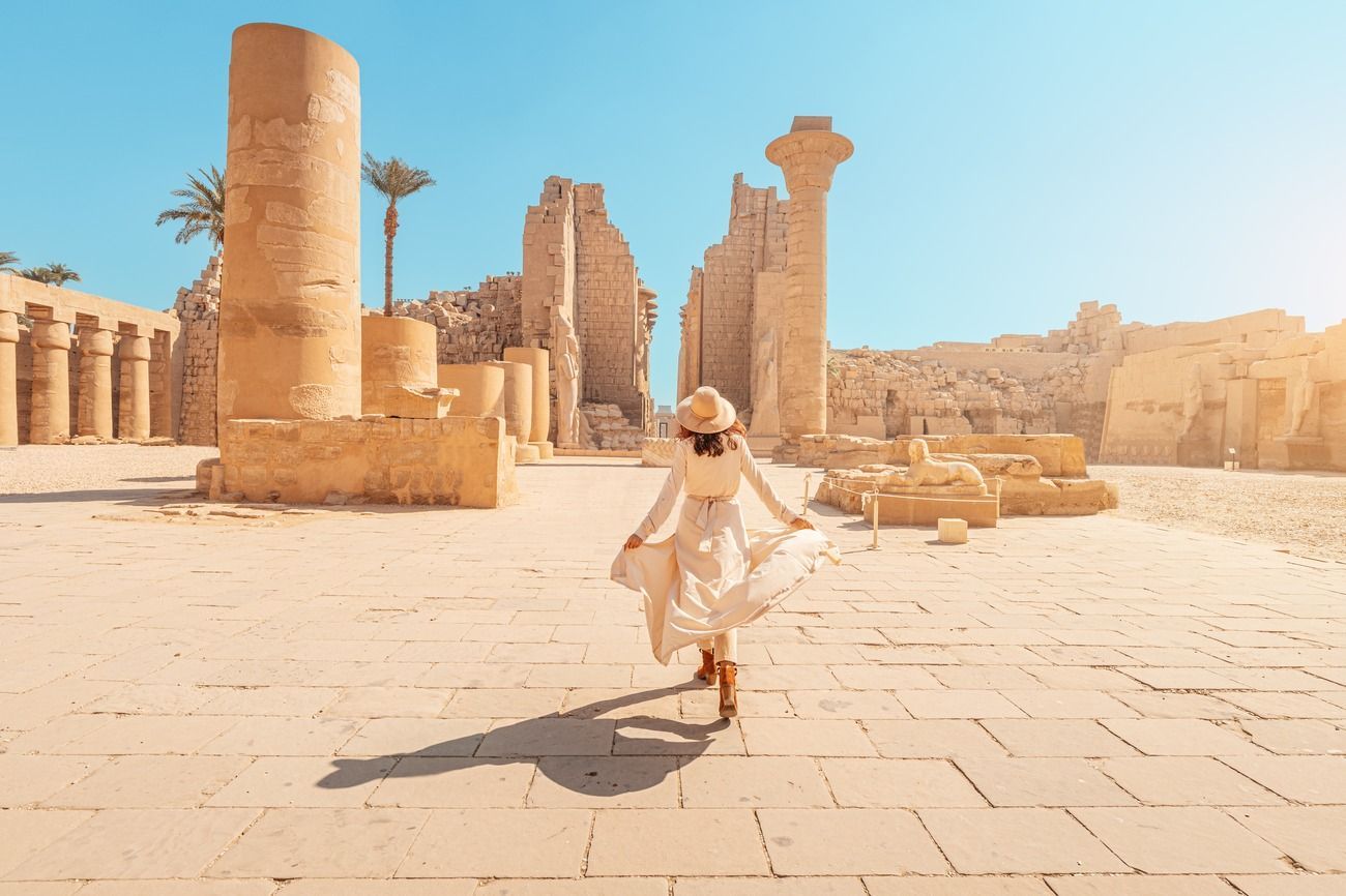 Ancient stone columns at Karnak Temple Complex in Luxor