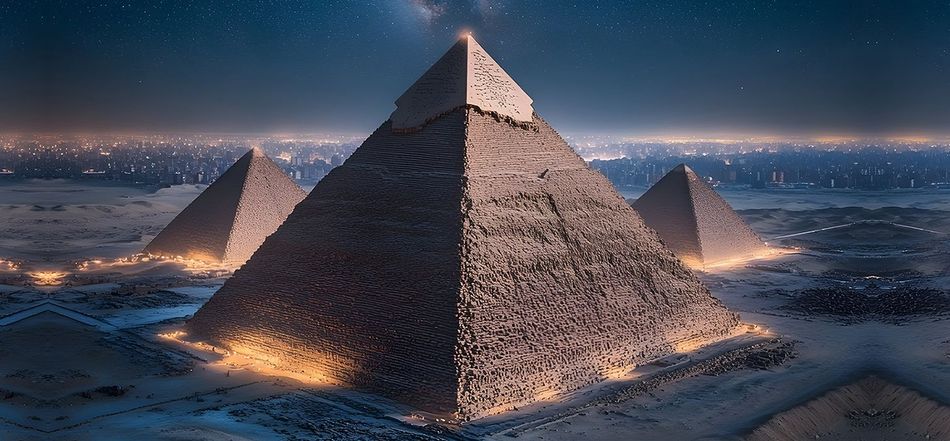 Panorama view of the Giza pyramids