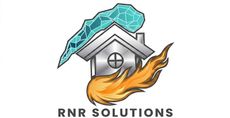 RNR Solutions logo with a gray house, teal roof, and orange flame graphic