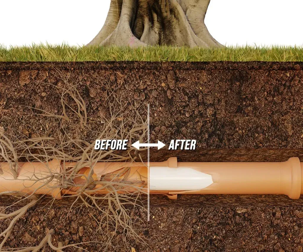 Orange pipe laid in a trench, with brown soil surrounding it.