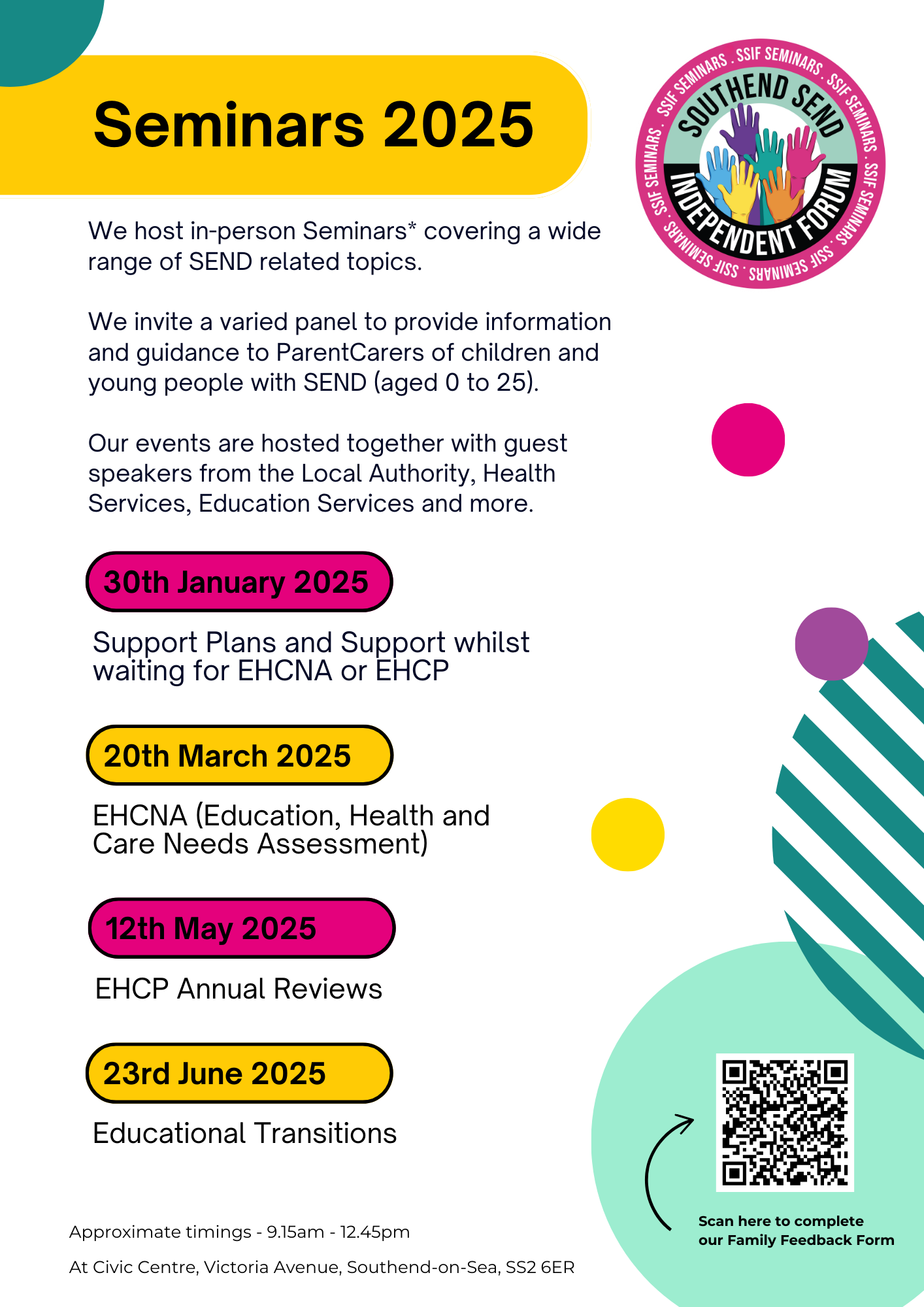 A flyer for seminars in 2025 with a qr code on it.
