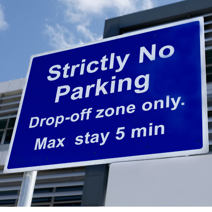 Blue airport sign,