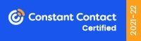 A blue and orange logo for constant contact certified.