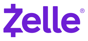 A purple zelle logo on a white background