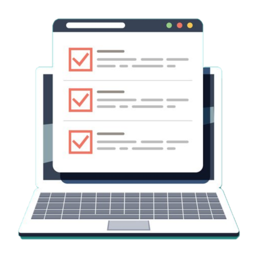 A laptop computer with a checklist on the screen.