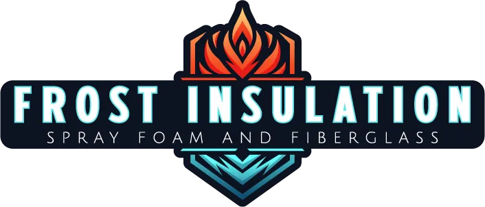 Logo for Frost Insulation featuring a shield icon with flame and frost designs, with brand text on a black background.