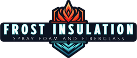 Logo for Frost Insulation featuring a shield icon with flame and frost designs, with brand text on a black background.