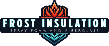 Logo for Frost Insulation featuring a shield icon with flame and frost designs, with brand text on a black background.