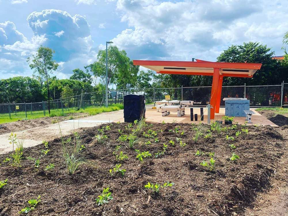 Scenic Landscape Featuring Planted Soil and Shaded Roof — Rural & Commercial Landscaper in Humpty Doo, NT