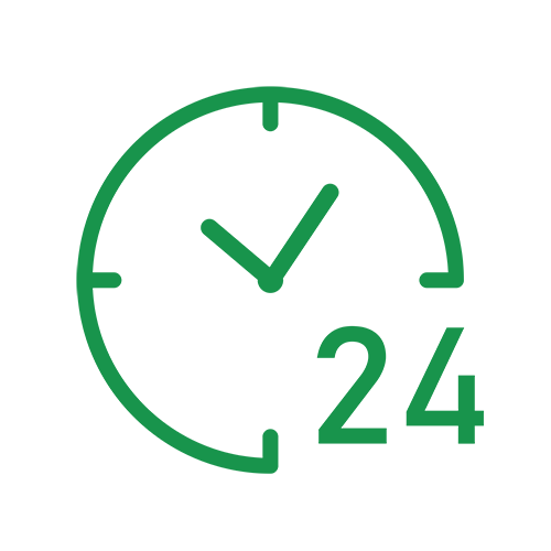 a green clock with the number 24 inside of it .
