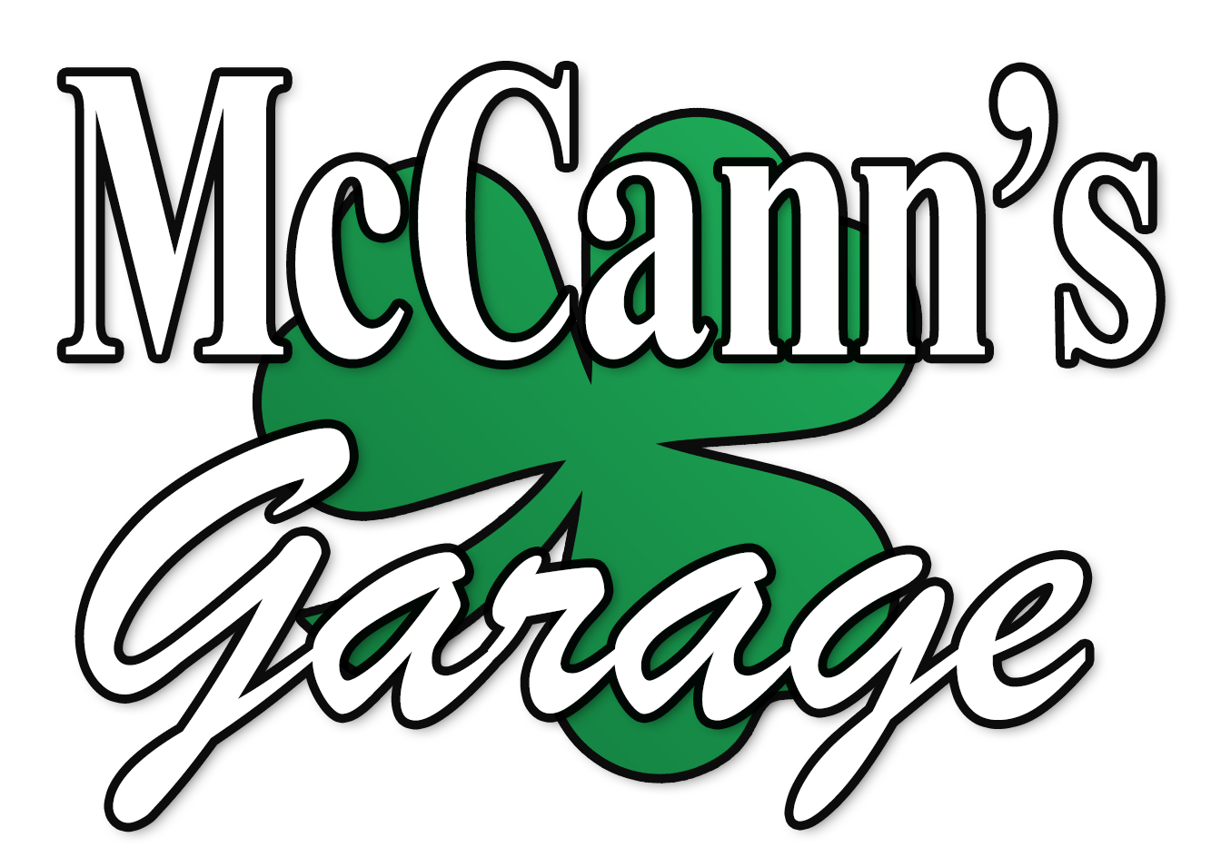 the logo for mccann 's garage is green and white