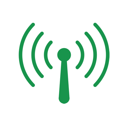a green antenna with waves coming out of it on a white background .