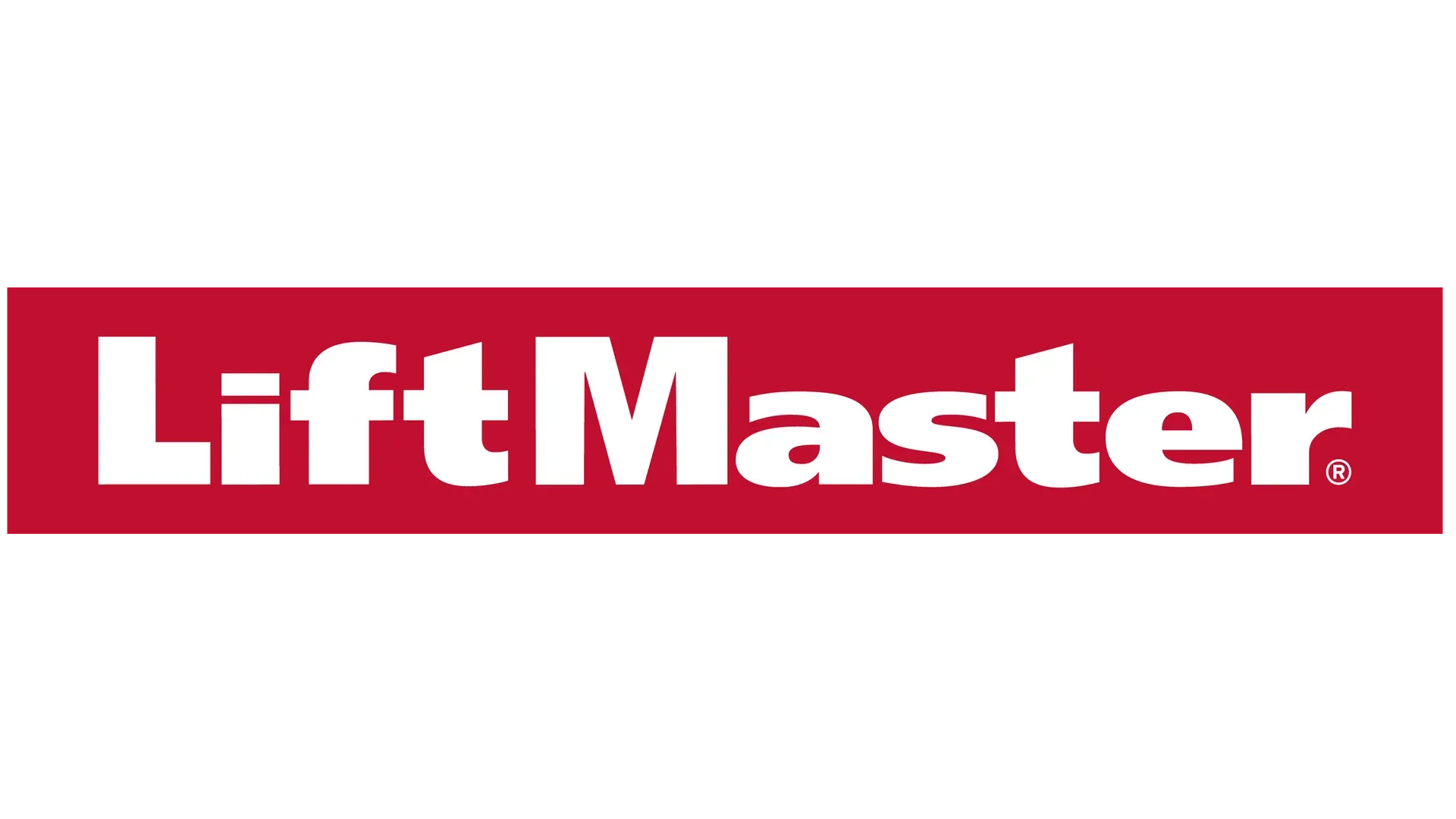 LiftMaster logo in white text on a red rectangular background
