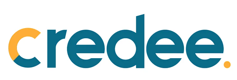 Credee logo with teal text and a segmented yellow-teal