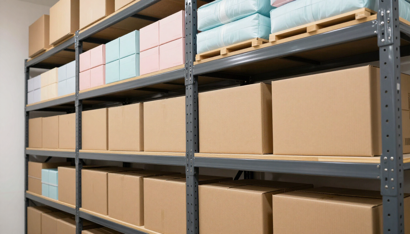 Person wrapping furniture in moving blankets inside a storage unit