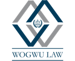 WOGWU LAW logo with blue and gray geometric emblem and text beneath