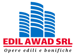 Logo per Edil Awad SRL: edifici stilizzati blu su testo rosso 