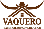 Brown Vaquero Exterior and Construction logo with stylized longhorn and hat icons
