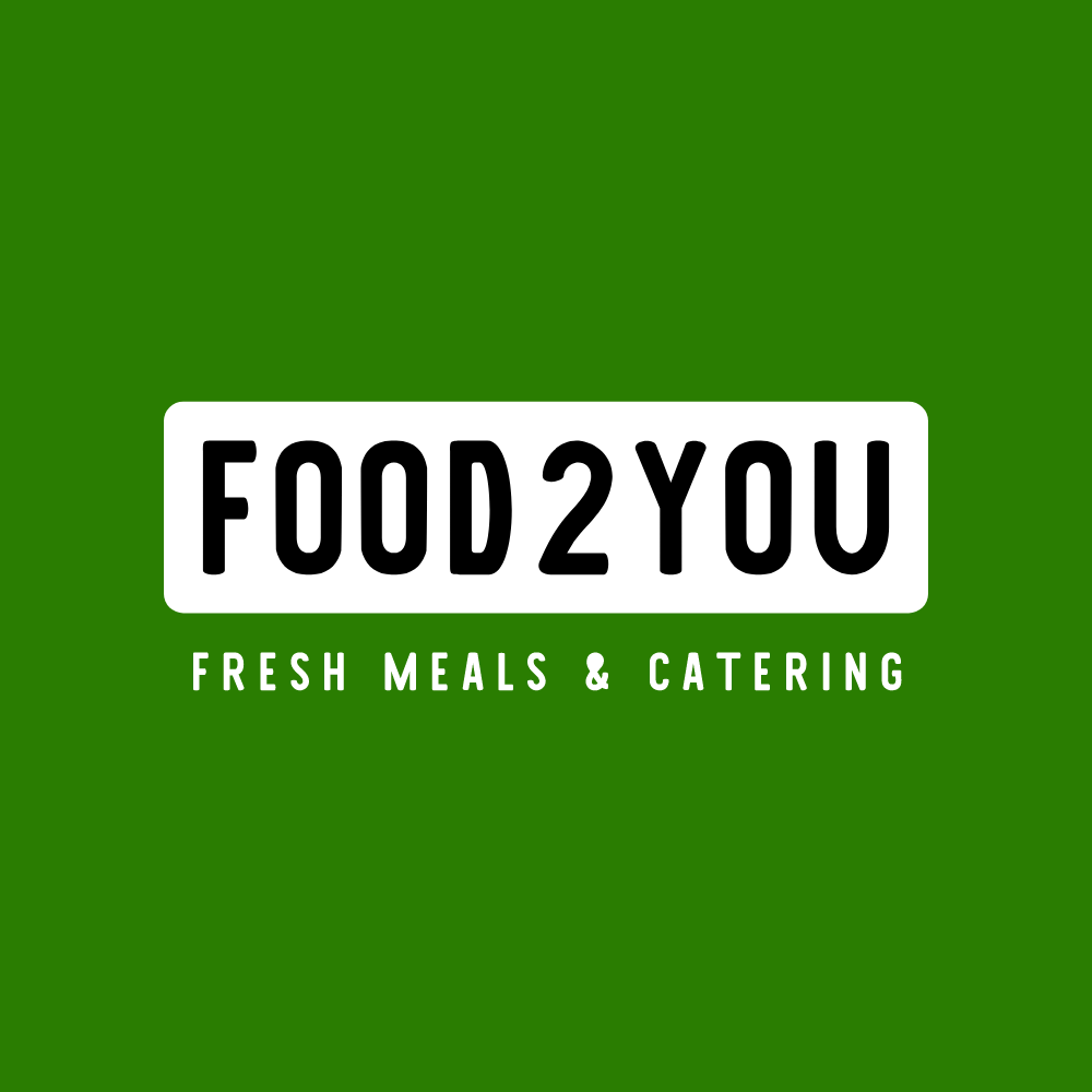 Food2You logo: White text on a white rectangle, green background. 