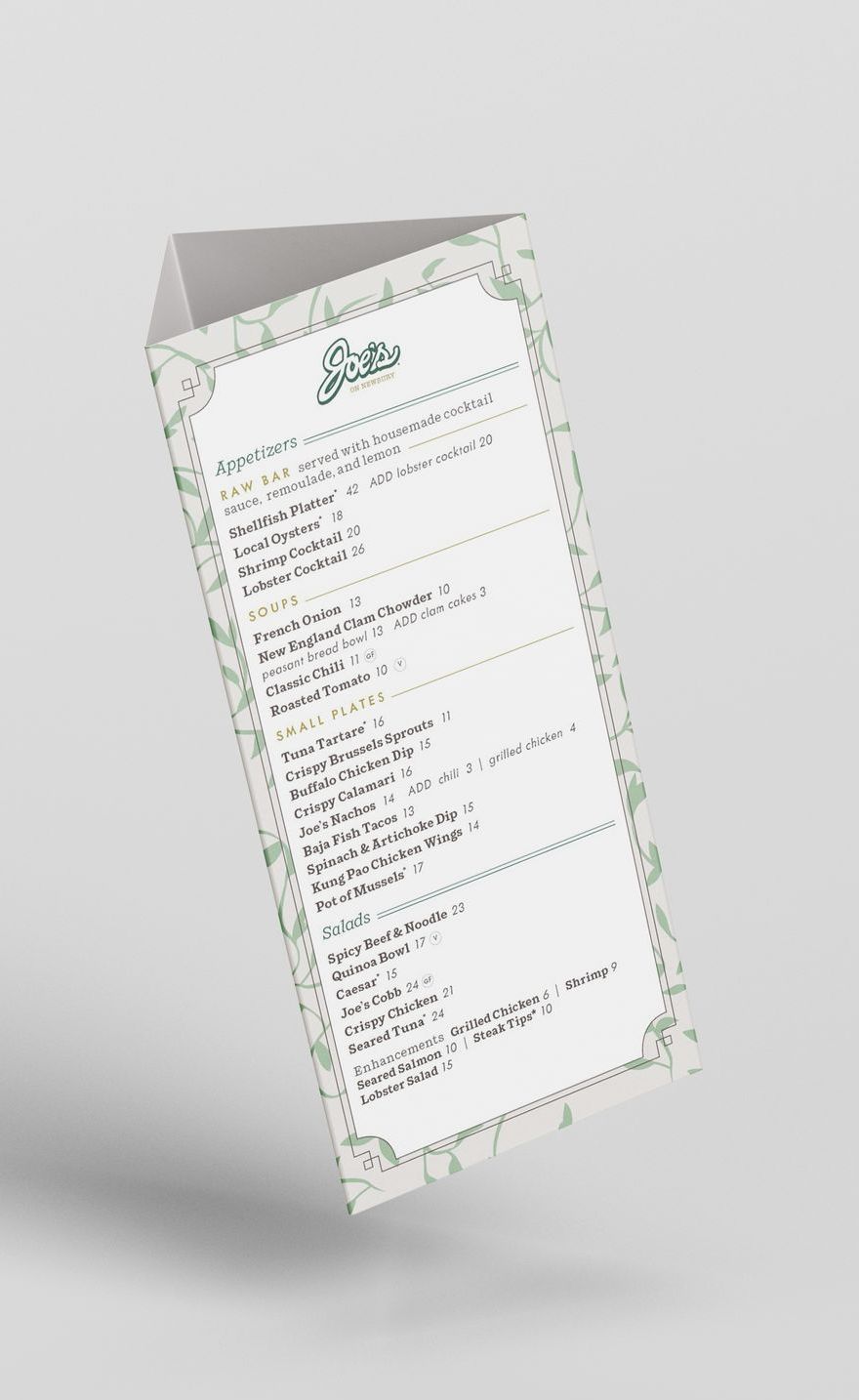 Joe's hotel menu