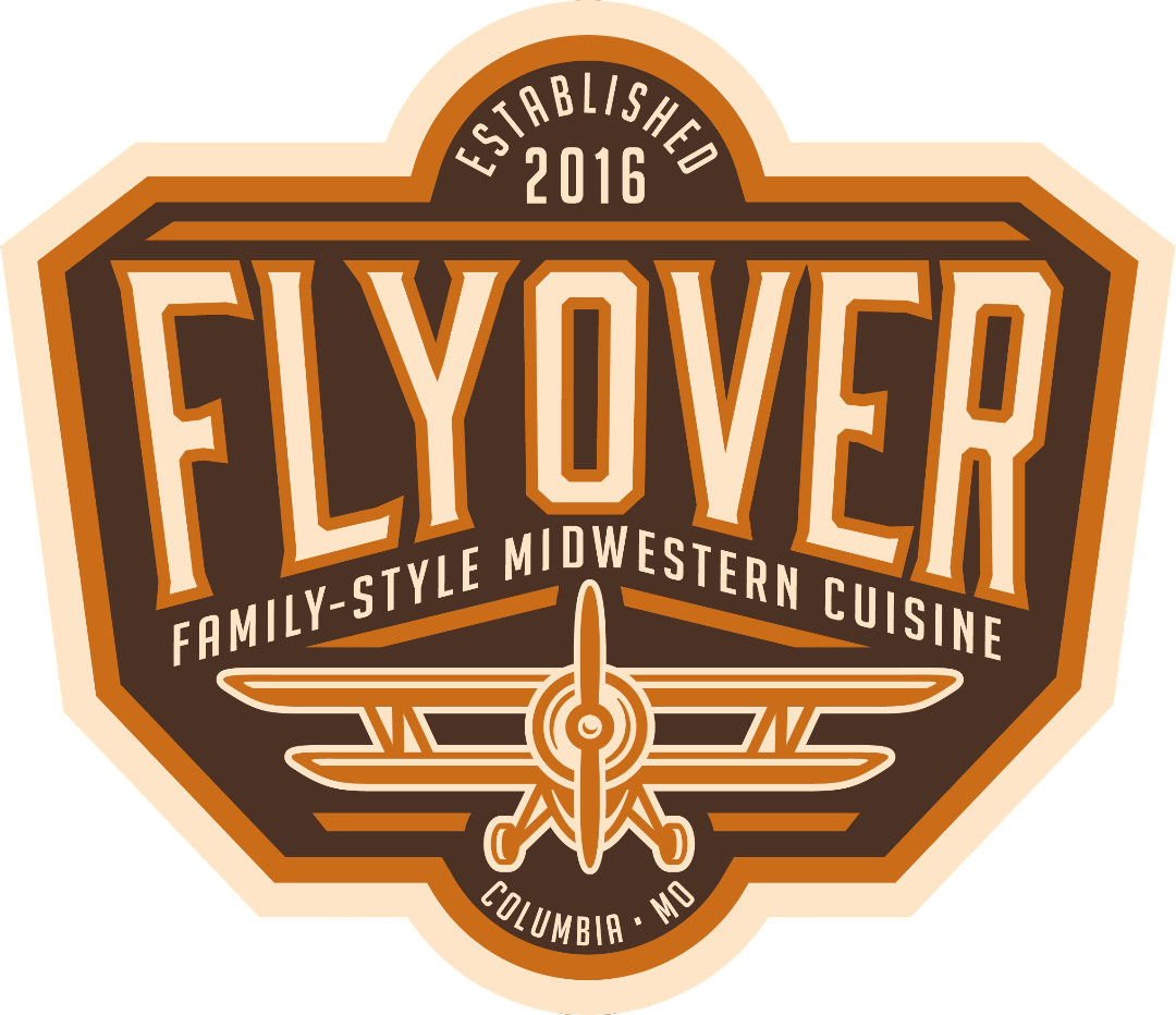 Flyover restaurant logo in brown, orange, and cream with wings and “Established 2016”
