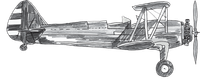 Pencil sketch of a vintage biplane side view with fixed landing gear and propeller