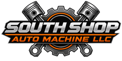 South Shop Auto Machine LLC logo with orange gear and silver engine pistons