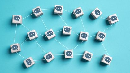 images of cubes with chat icon all interconnected together