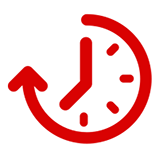 Red clock with an arrow circling back, indicating a return to the past or a specific time.