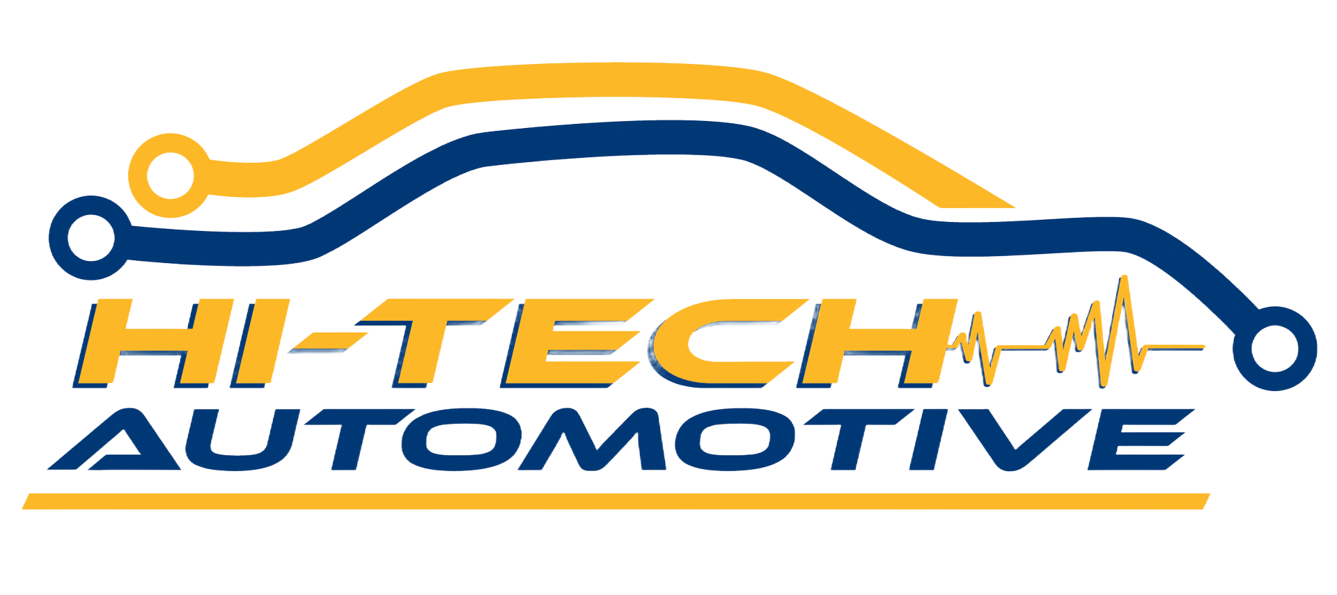 Logo for Hi-Tech Automotive featuring car outline and text in blue and yellow.