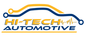 Logo for Hi-Tech Automotive featuring car outline and text in blue and yellow.