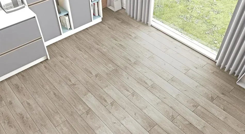 A room with a wooden floor and a large window.