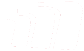 A red and white logo on a white background