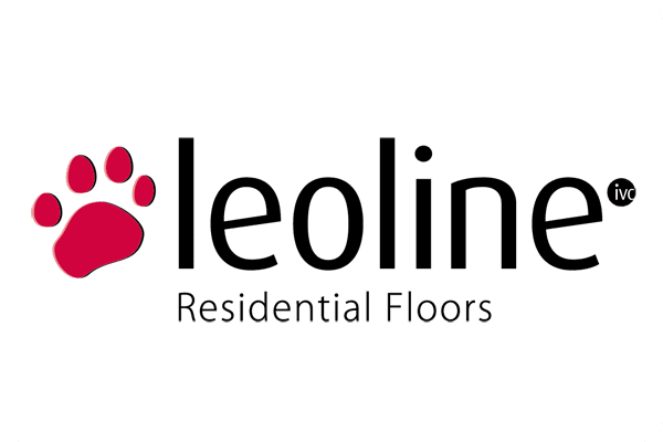 The logo for leoline residential floors has a paw print on it.