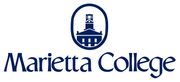 Marietta College logo with a building inside an oval and the name below in navy blue.