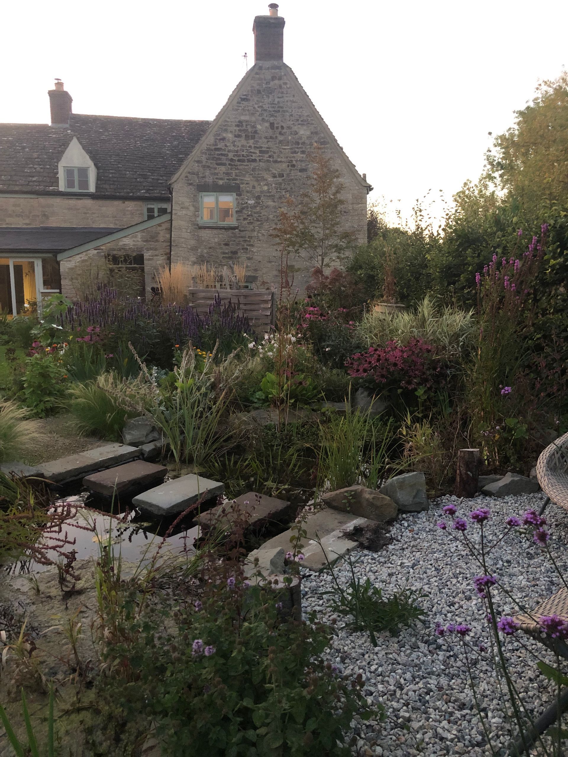Garden design, planting, wildlife-friendly, pollinators, pond, cotswold, cottage, farmhouse, naturalistic, english