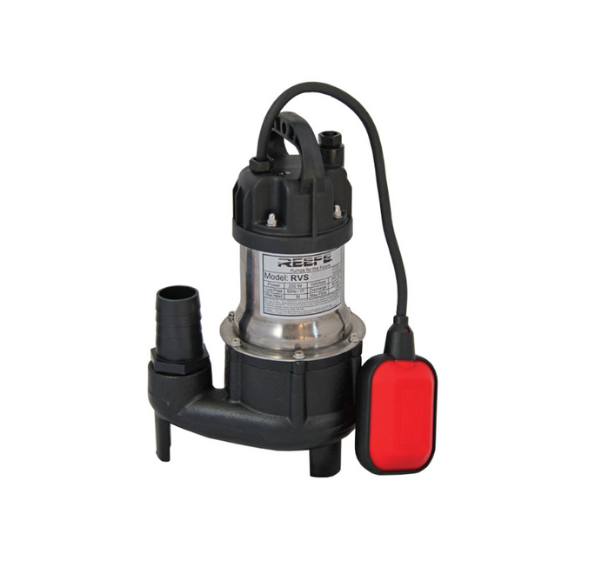 Submersible water pump with a black body, silver cylinder, handle, and red float switch. — Bennett's Servicing and Plumbing In South Nowra, NSW