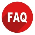 Red circular FAQ icon with white letters and a red shadow effect